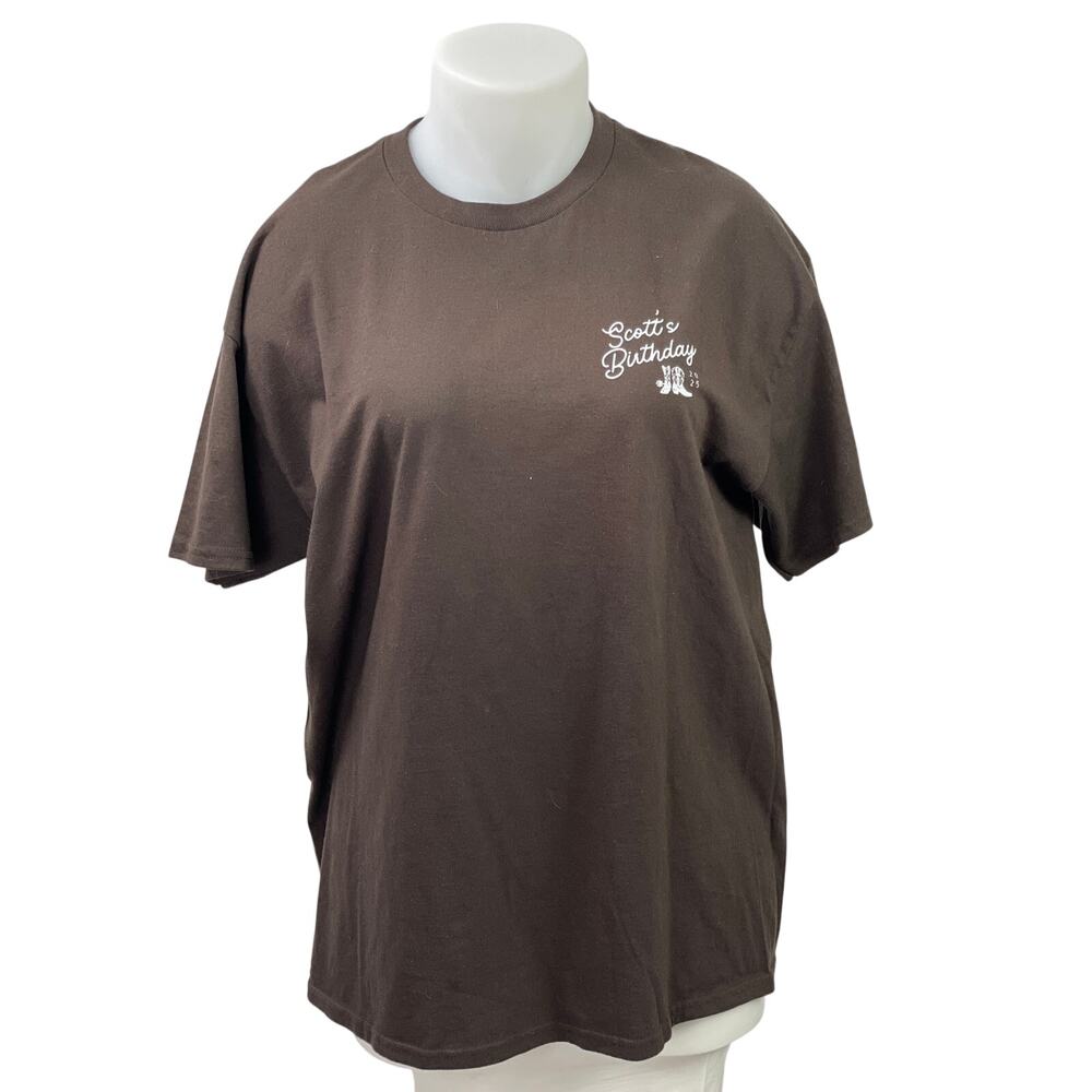Women's Brown Yeehaw Cowboy Cat Western Short Sleeve T Shirt Tee Top Size XL